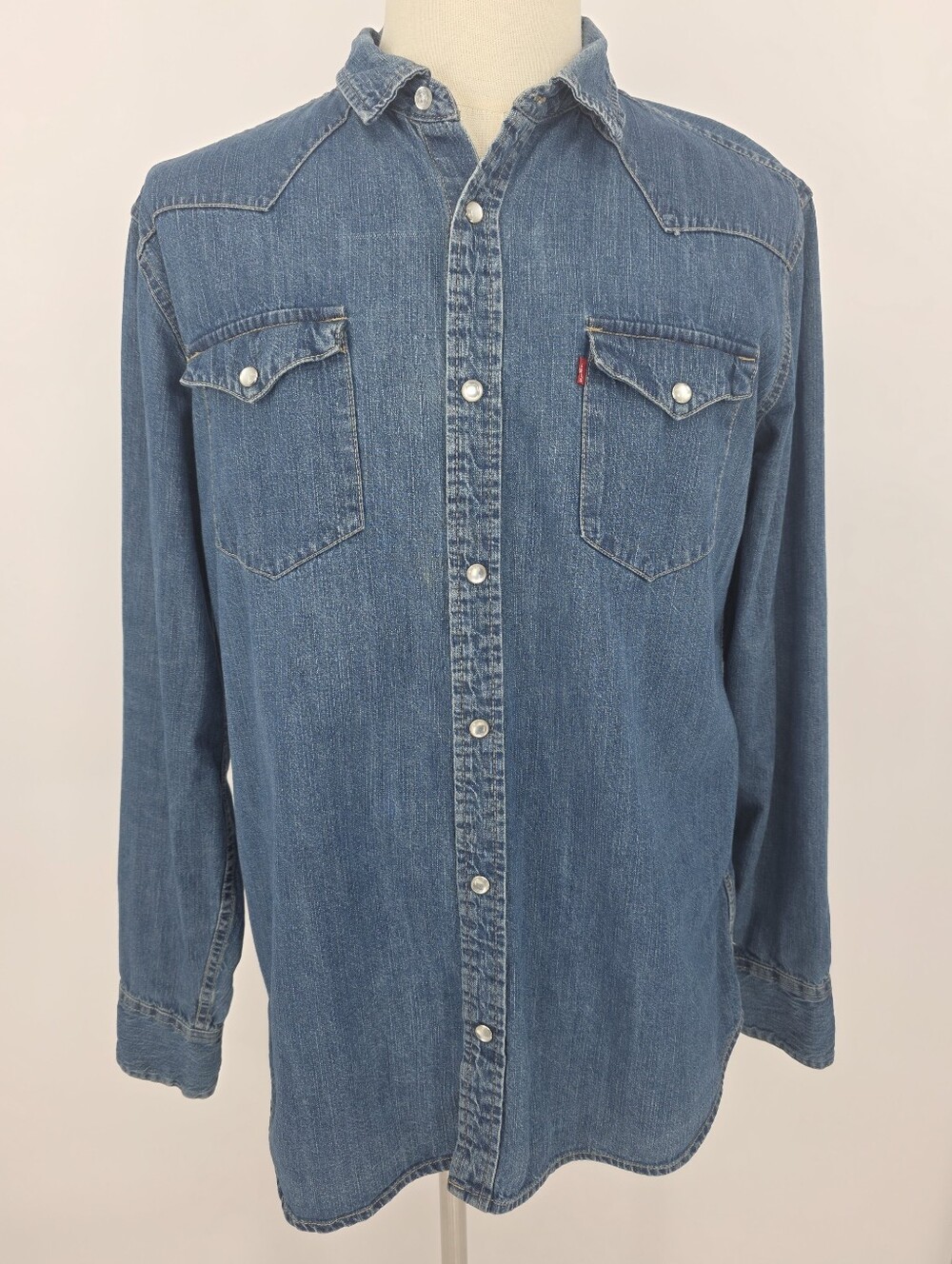 Levi's Standard Fit Pearl Snap Western Denim Shirt Mens L Blue Cotton - Picture 2 of 12